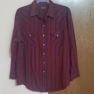 Plains Men's Maroon Striped Casual Shirt